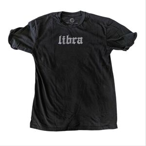 Black Rhinestone Libra T-Shirt Astrology Zodiac Sign Tee Y2K Graphic Top M